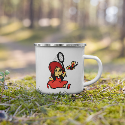 "Djevojčica u crvenoj haljini i leptir" Enamel Mug