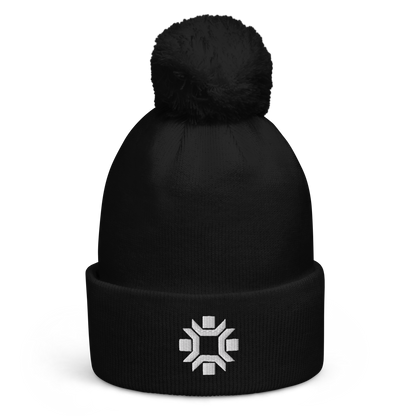 "Winter Olympics" white embroidered pom pom beanie