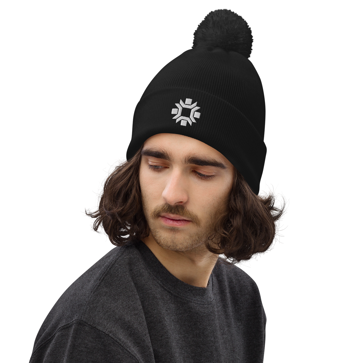 "Winter Olympics" white embroidered pom pom beanie