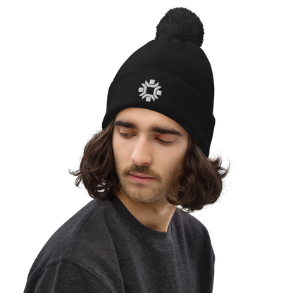 "Winter Olympics" white embroidered pom pom beanie