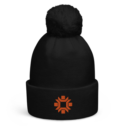 "Winter Olympics" orange embroidered pom pom beanie