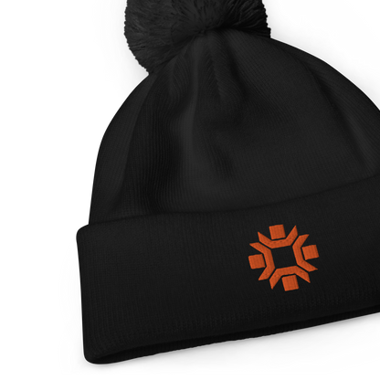 "Winter Olympics" orange embroidered pom pom beanie