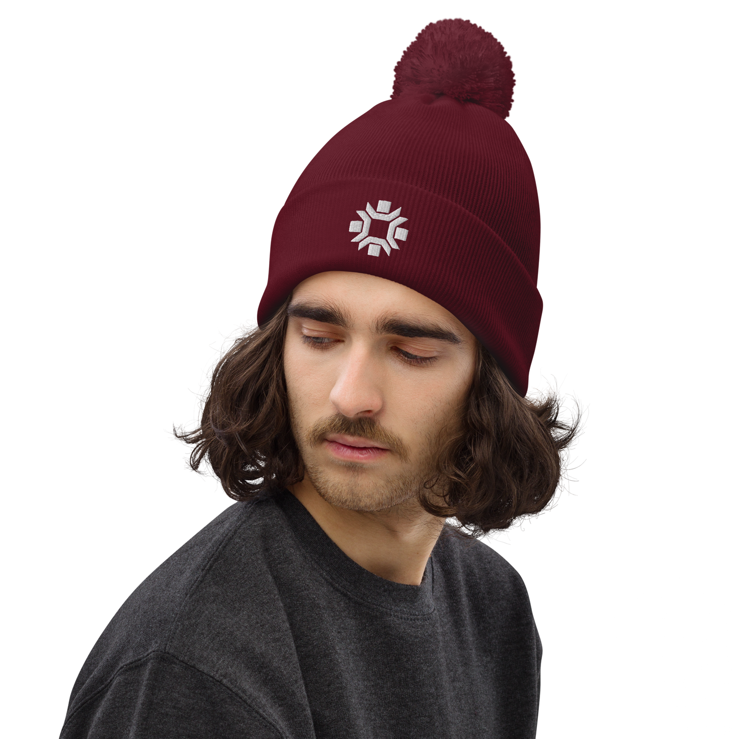 "Winter Olympics" white embroidered pom pom beanie