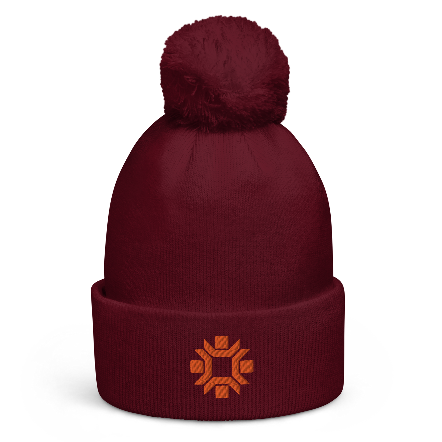 "Winter Olympics" orange embroidered pom pom beanie