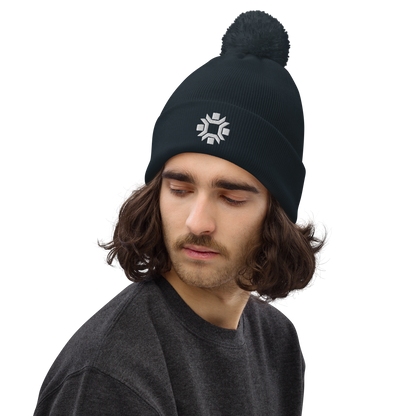 "Winter Olympics" white embroidered pom pom beanie