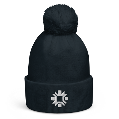 "Winter Olympics" white embroidered pom pom beanie