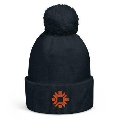 "Winter Olympics" orange embroidered pom pom beanie