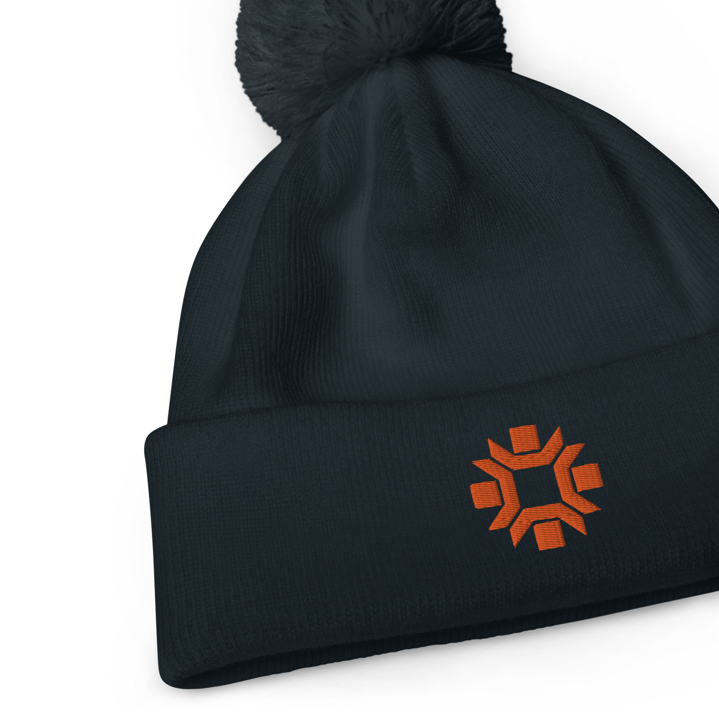 "Winter Olympics" orange embroidered pom pom beanie