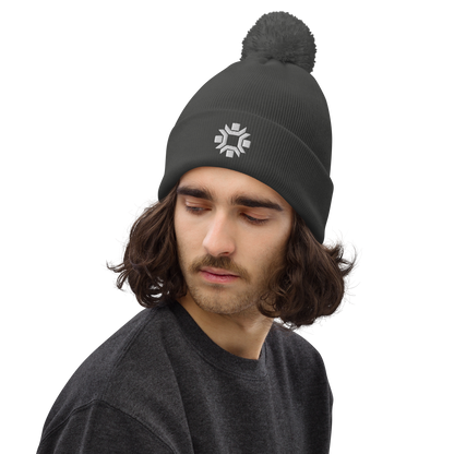 "Winter Olympics" white embroidered pom pom beanie