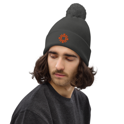 "Winter Olympics" orange embroidered pom pom beanie