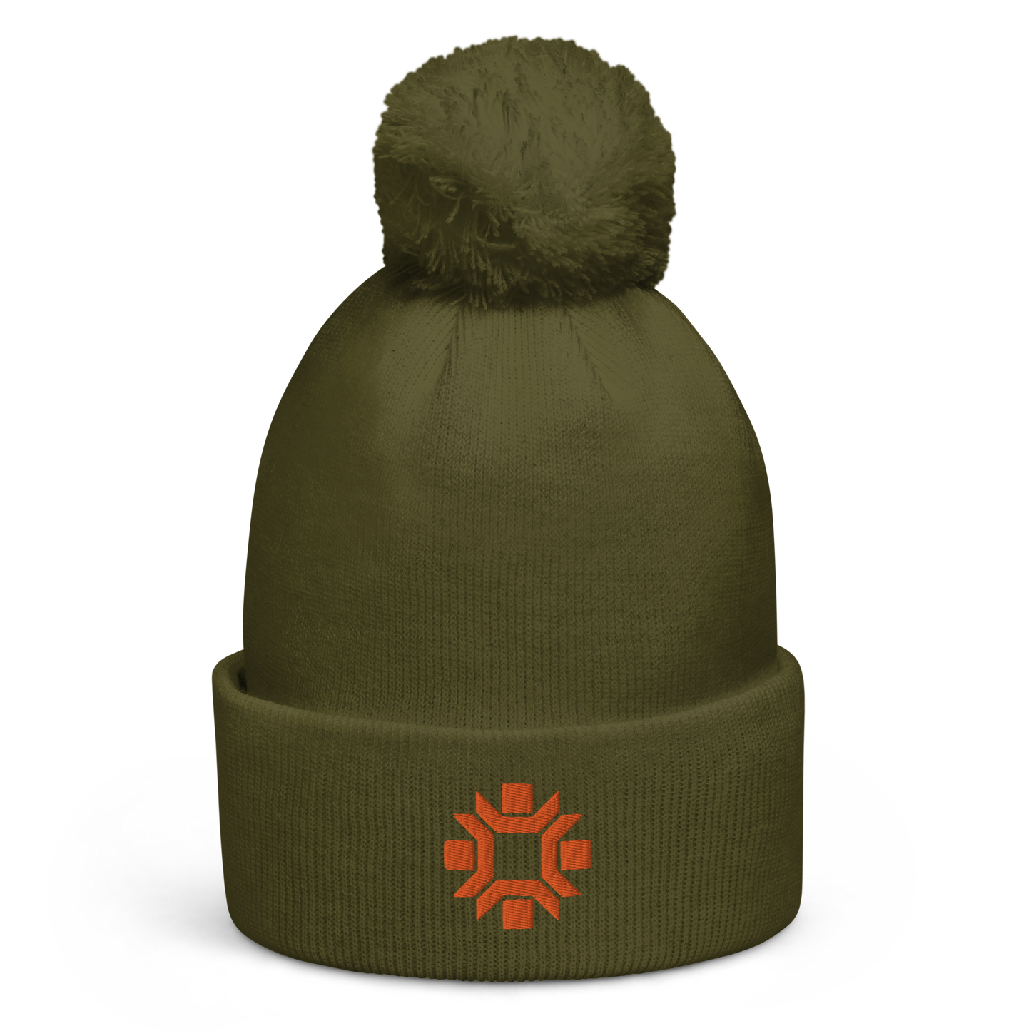 "Winter Olympics" orange embroidered pom pom beanie