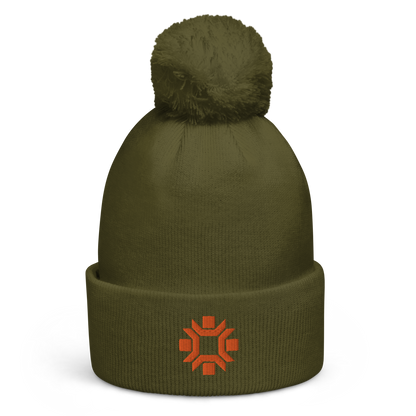 "Winter Olympics" orange embroidered pom pom beanie