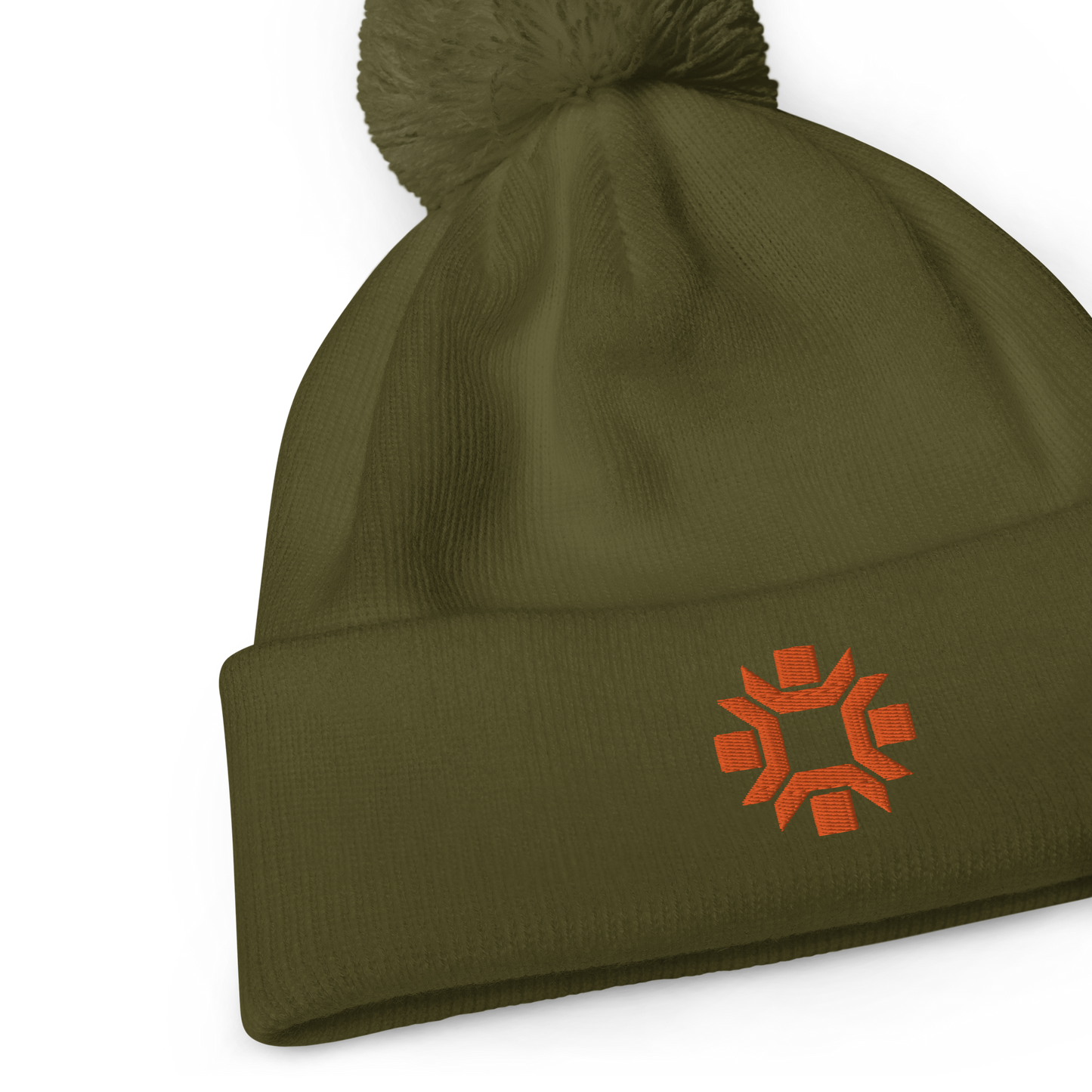 "Winter Olympics" orange embroidered pom pom beanie