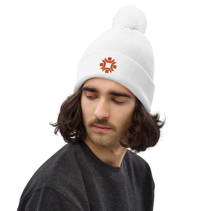 "Winter Olympics" orange embroidered pom pom beanie