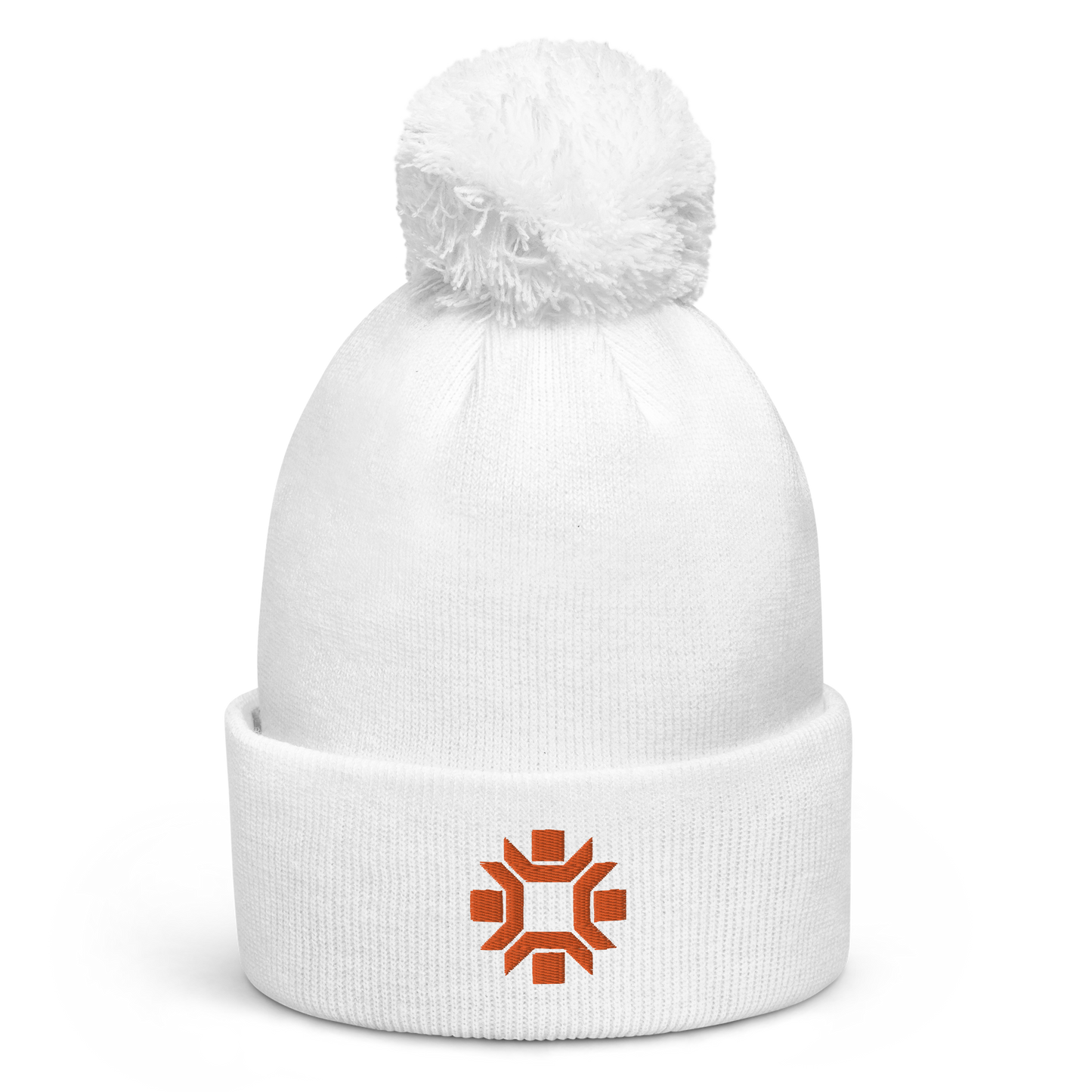 "Winter Olympics" orange embroidered pom pom beanie