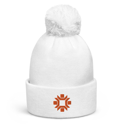 "Winter Olympics" orange embroidered pom pom beanie