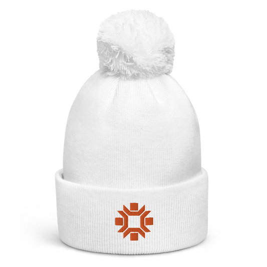 "Winter Olympics" orange embroidered pom pom beanie