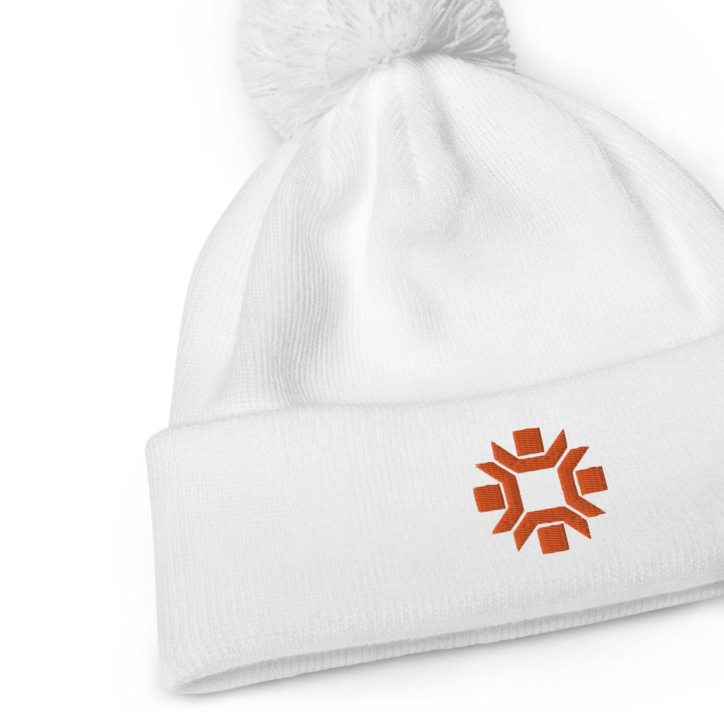 "Winter Olympics" orange embroidered pom pom beanie