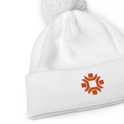 "Winter Olympics" orange embroidered pom pom beanie